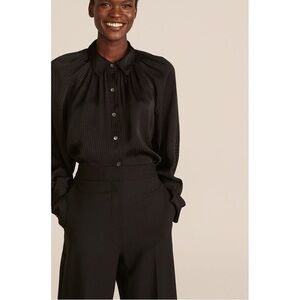 Rebecca Taylor Long Sleeve Shadow Stripe Button Front Blouse in Black